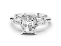 Radiant Petite Baguette Three Stone Engagement Ring - White Gold