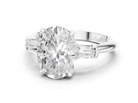 Oval Petite Baguette Three Stone Engagement Ring - White Gold