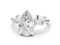 Pear Petite Baguette Three Stone Engagement Ring - White Gold