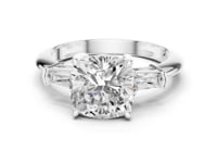 Cushion Petite Baguette Three Stone Engagement Ring - White Gold