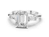 Emerald Petite Baguette Three Stone Engagement Ring - White Gold