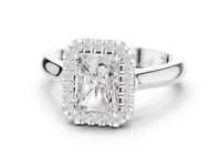 Radiant Polished Band Halo Engagement Ring - White Gold