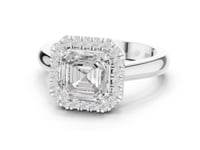 Asscher Polished Band Halo Engagement Ring - White Gold