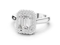 Emerald Polished Band Halo Engagement Ring - White Gold