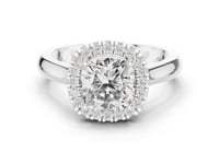 Cushion Polished Band Halo Engagement Ring - White Gold