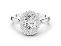 Oval Polished Band Halo Engagement Ring - White Gold