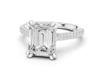 Emerald Triple-Row Pave Engagement Ring - White Gold
