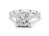 Cushion Triple-Row Pave Engagement Ring - White Gold