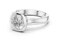 Cushion Bezel Solitaire Engagement Ring - White Gold
