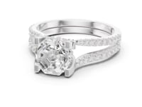 Octagon Curved Split Shank Pave Engagement Ring - White Gold