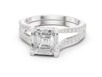 Asscher Curved Split Shank Pave Engagement Ring - White Gold