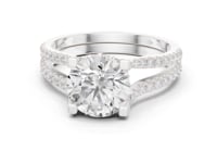 Round Curved Split Shank Pave Engagement Ring - White Gold