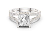 Princess Curved Split Shank Pave Engagement Ring - White Gold