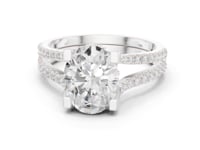 Oval Curved Split Shank Pave Engagement Ring - White Gold