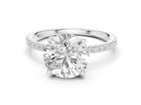 Round Claw-Prong Pave Engagement Ring - White Gold