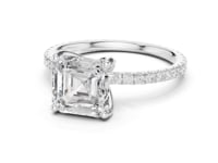 Asscher Claw-Prong Pave Engagement Ring - White Gold