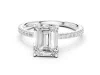 Emerald Claw-Prong Pave Engagement Ring - White Gold