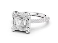 Asscher Triple-Row Pave Engagement Ring - White Gold