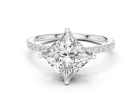 Princess Claw-Prong Pave Engagement Ring - White Gold