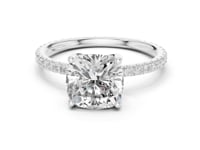 Cushion Claw-Prong Pave Engagement Ring - White Gold