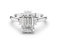 Emerald Floral Halo Engagement Ring - White Gold