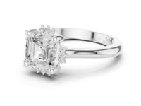 Asscher Floral Halo Engagement Ring - White Gold