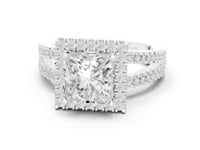 Princess Split Shank Halo Engagement Ring - White Gold