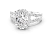 Oval Split Shank Halo Engagement Ring - White Gold
