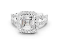 Asscher Split Shank Halo Engagement Ring - White Gold