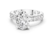 Oval Shared-Prong Accent Engagement Ring - White Gold
