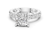 Cushion Shared-Prong Accent Engagement Ring - White Gold