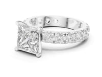 Princess Shared-Prong Accent Engagement Ring - White Gold