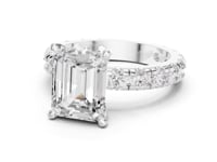 Emerald Shared-Prong Accent Engagement Ring - White Gold