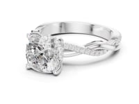 Cushion Twisted Vine Pave Engagement Ring - White Gold