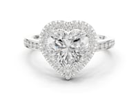 Heart Channel Band Halo Engagement Ring - White Gold