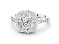 Cushion Channel Band Halo Engagement Ring - White Gold