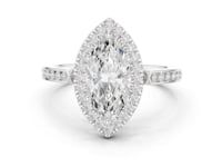Marquise Channel Band Halo Engagement Ring - White Gold