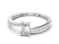 Emerald-Cut Diamond Thin Pave Solitaire Engagement Ring - White Gold