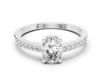 Oval Thin Pave Solitaire Engagement Ring - White Gold