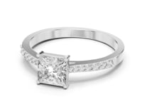 Princess-Cut Diamond Thin Pave Solitaire Engagement Ring - White Gold