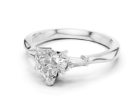 Heart Tapered Baguette Solitaire Ring - White Gold