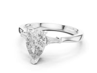Pear Tapered Baguette Solitaire Ring - White Gold