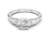 Cushion Tapered Baguette Solitaire Ring - White Gold