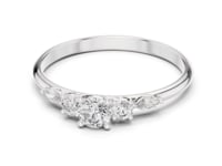 Round Three Stone Marquise Accent Ring - White Gold