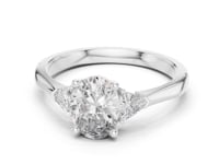 Oval Three Stone Trillion Ring - White Gold