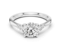Round and Trillion Three Stone Ring - White Gold