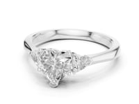 Heart and Trillion Three Stone Ring - White Gold