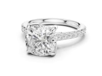 Cushion-Cut Diamond Hidden Halo Pave Engagement Ring - White Gold
