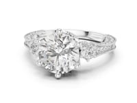 Round Vintage Engraved Three Stone Ring - White Gold