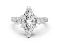 Marquise Vintage Engraved Three Stone Ring - White Gold
